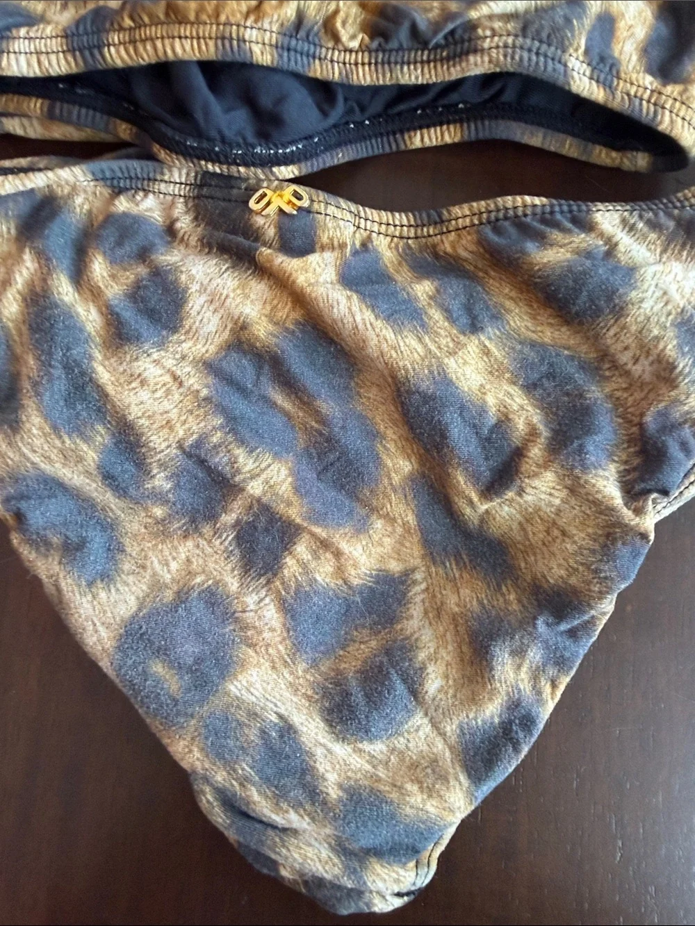 Pilyq Lace-Up Leopard Print Bikini in Brown & Black